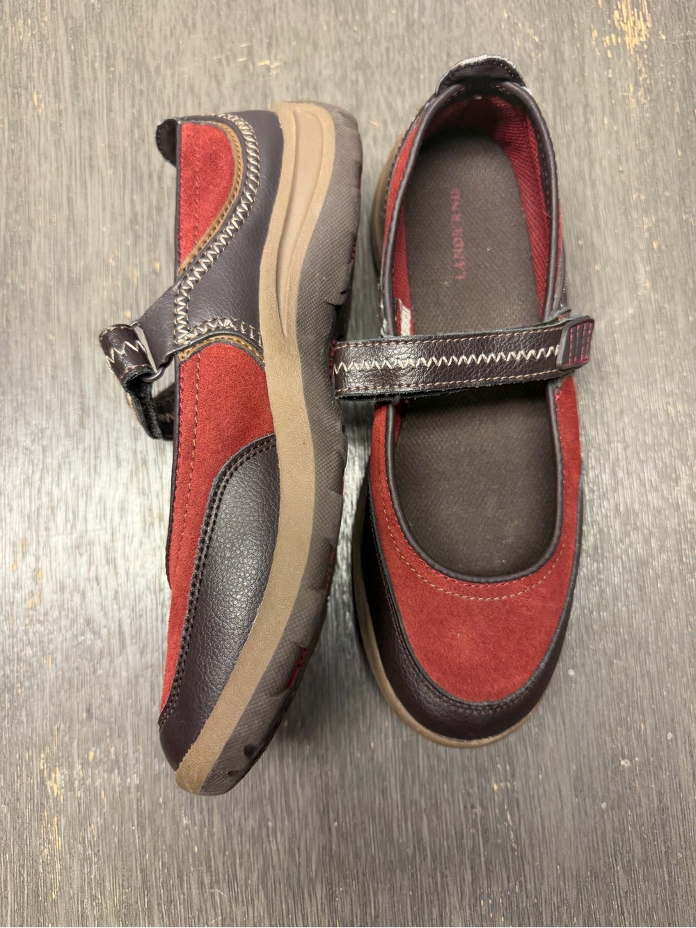 Red Velcro flats Hiking Maryjanes lands end trekker size 7 . 5